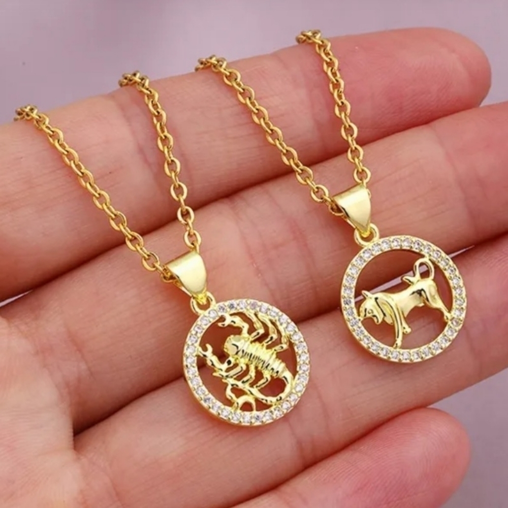 July/Aug Zodiac Leo Necklace Inlaid Zircon Gold Plated Stainless Steel - Picture 12 of 16